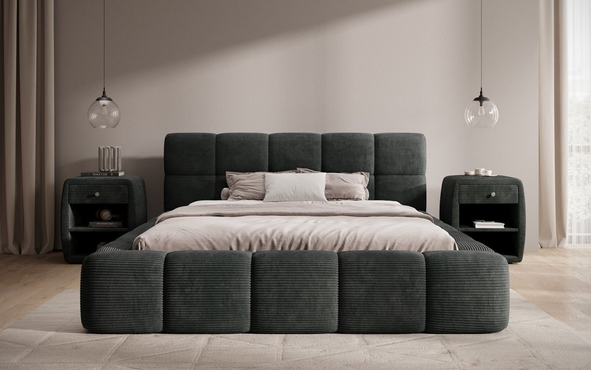 Designer Upholstered Bed Nox in Corduroy with Storage