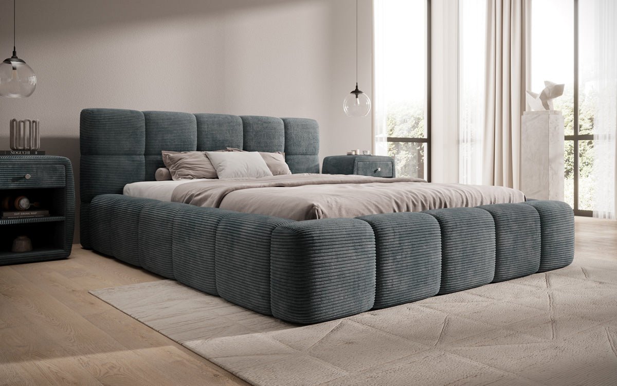Designer Upholstered Bed Nox in Corduroy with Storage
