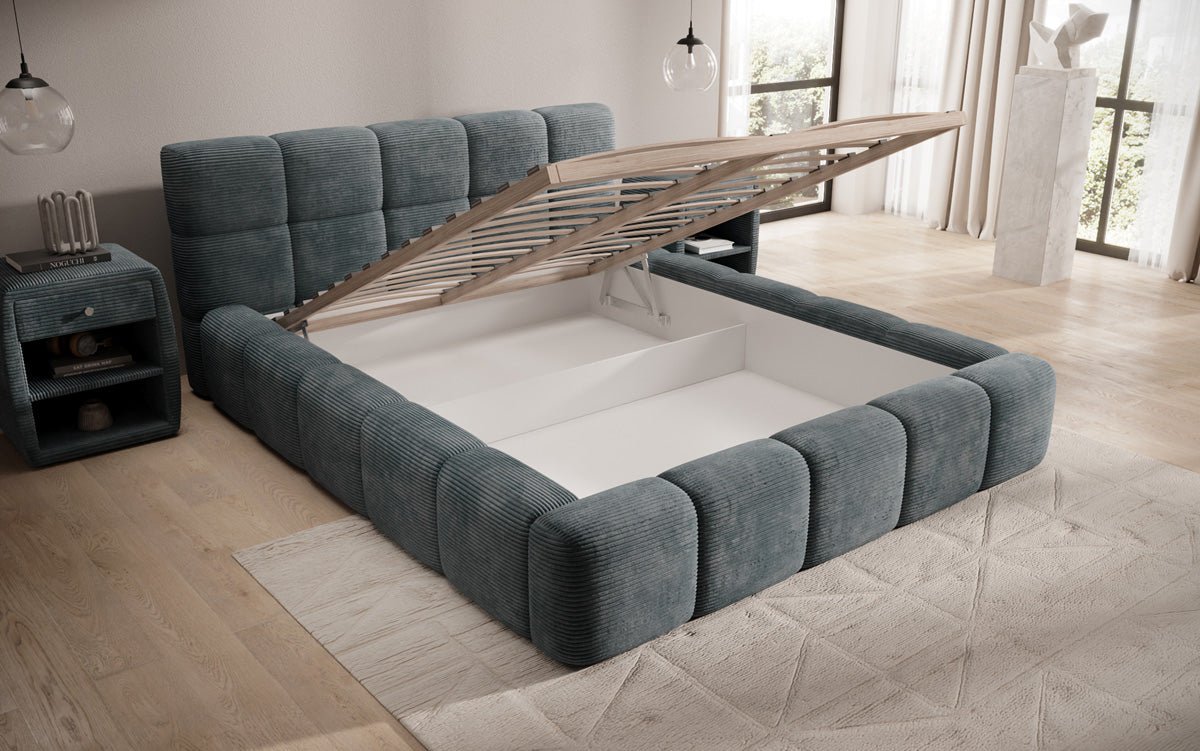 Designer Upholstered Bed Nox in Corduroy with Storage
