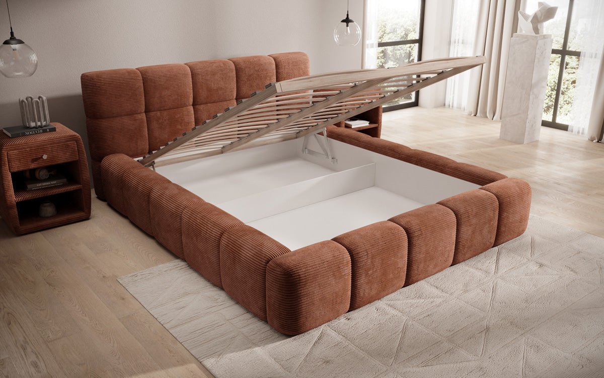 Designer Upholstered Bed Nox in Corduroy with Storage