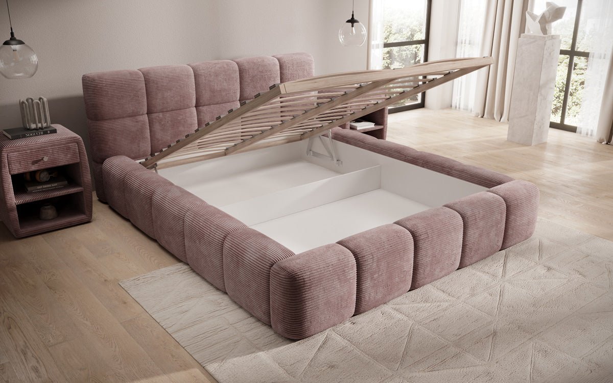 Designer Upholstered Bed Nox in Corduroy with Storage