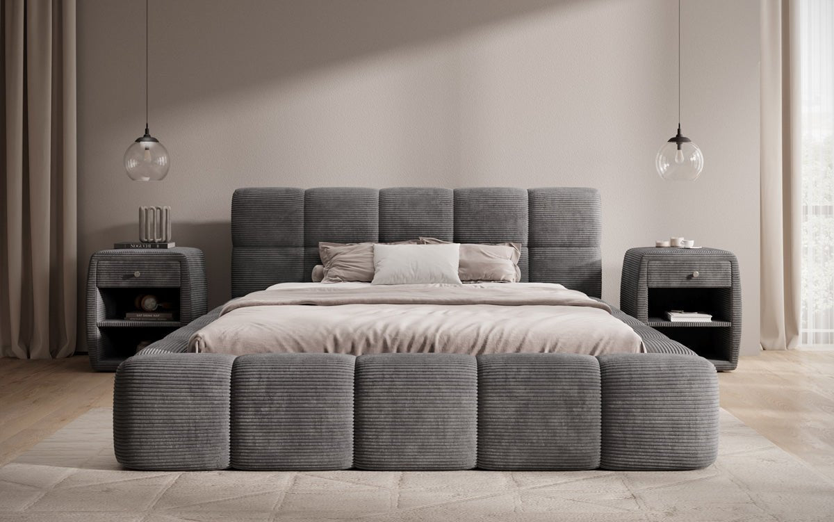 Designer Upholstered Bed Nox in Corduroy with Storage