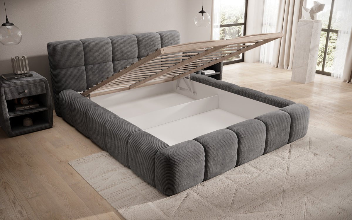 Designer Upholstered Bed Nox in Corduroy with Storage