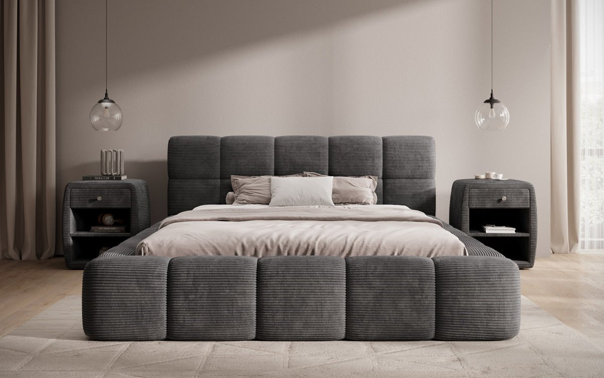 Designer Upholstered Bed Nox in Corduroy with Storage