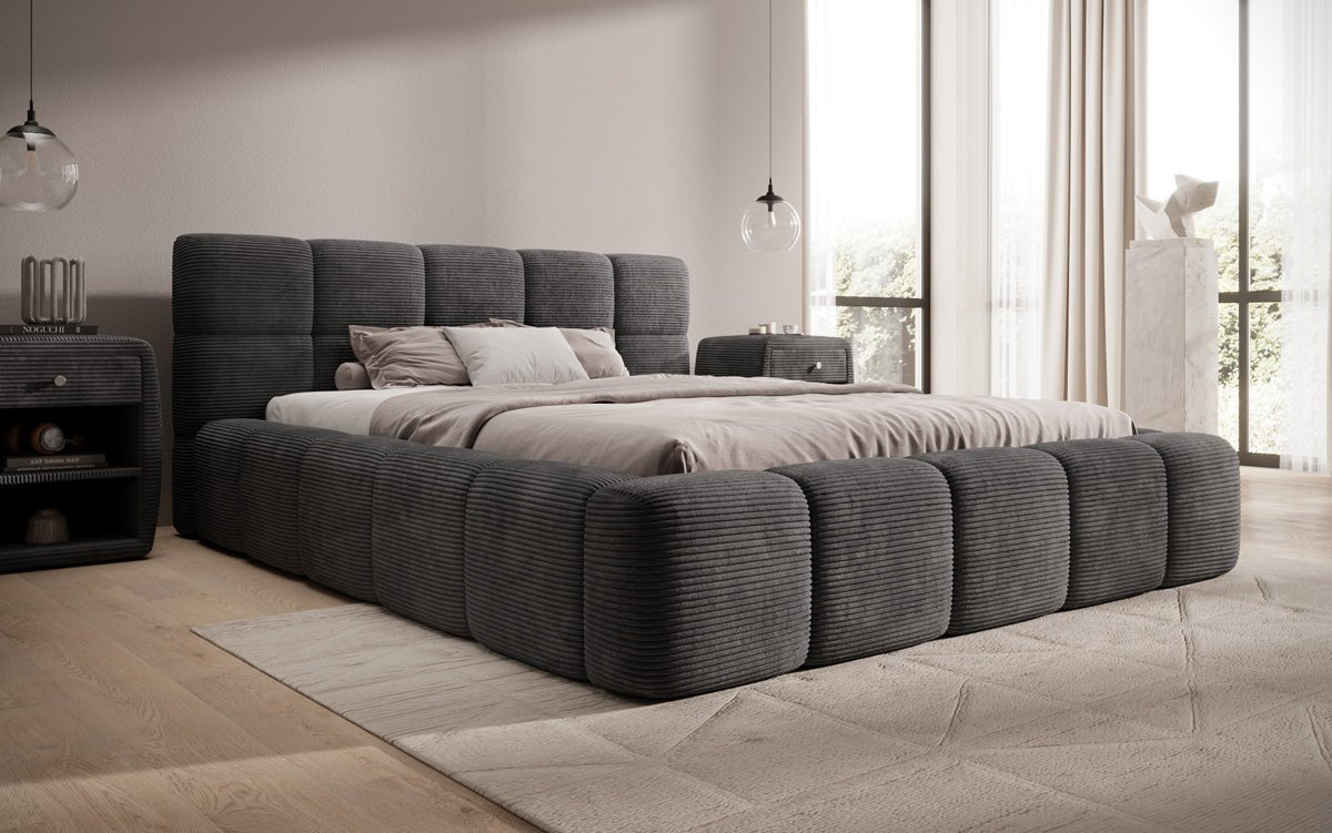 Designer Upholstered Bed Nox in Corduroy with Storage
