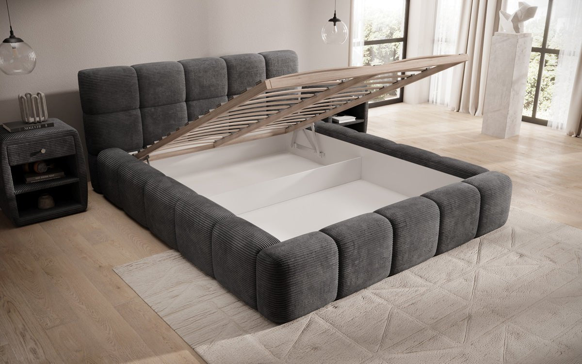 Designer Upholstered Bed Nox in Corduroy with Storage