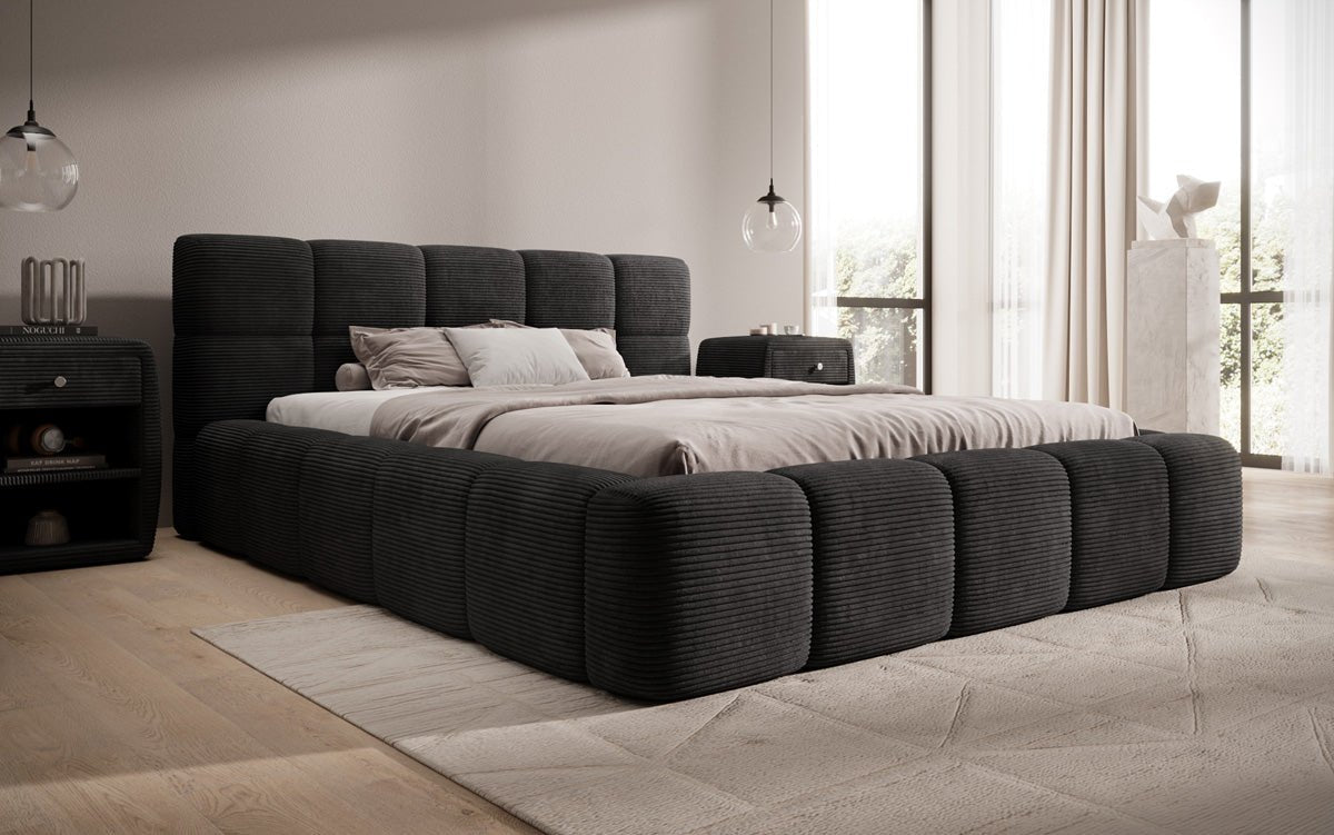 Designer Upholstered Bed Nox in Corduroy with Storage
