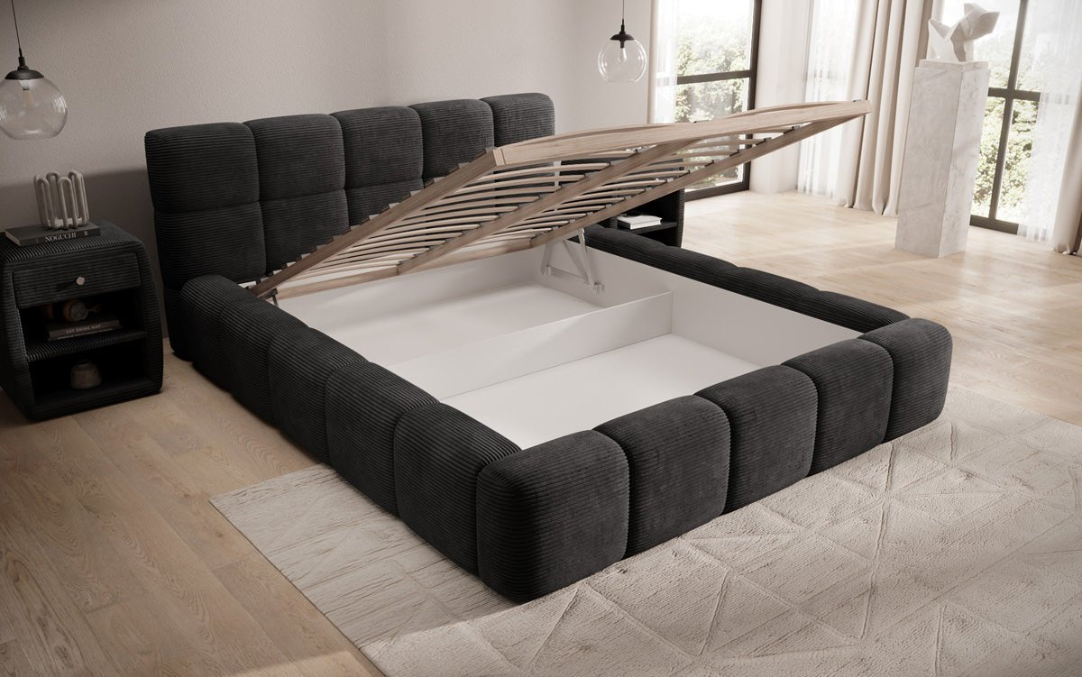 Designer Upholstered Bed Nox in Corduroy with Storage