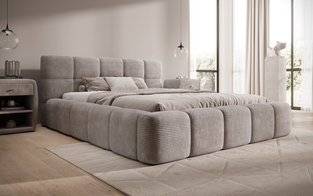 Designer Upholstered Bed Nox in Corduroy with Storage