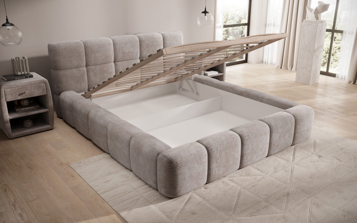 Designer Upholstered Bed Nox in Corduroy with Storage
