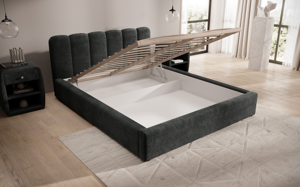 Designer Polsterbett Nerra in Cord mit Stauraum
