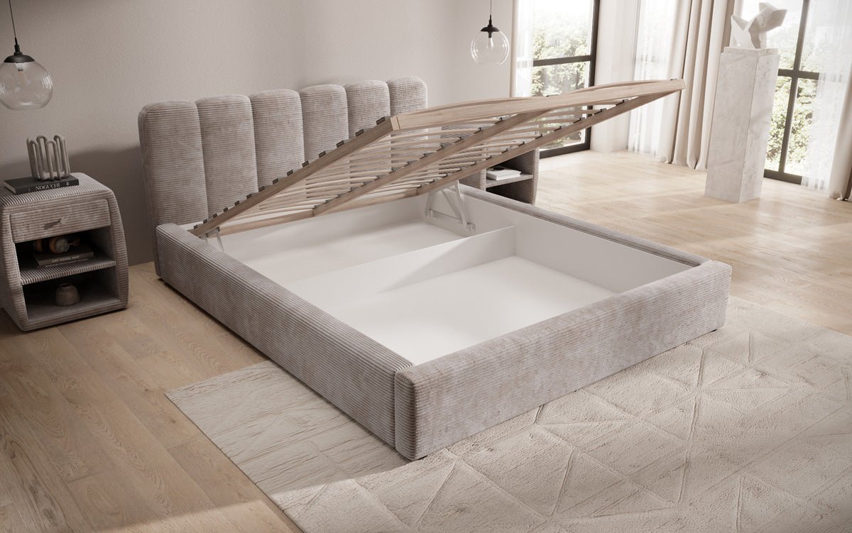 Designer Polsterbett Nerra in Cord mit Stauraum