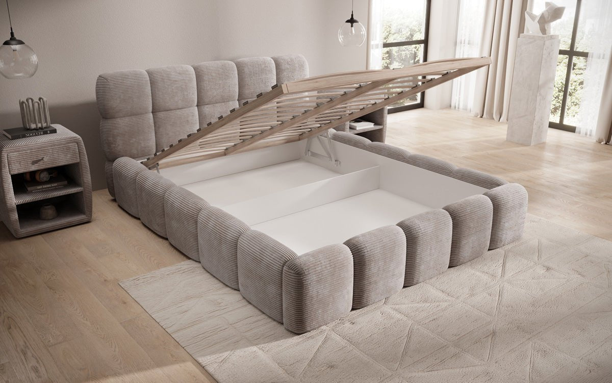 Designer Polsterbett Noeva in Cord mit Stauraum