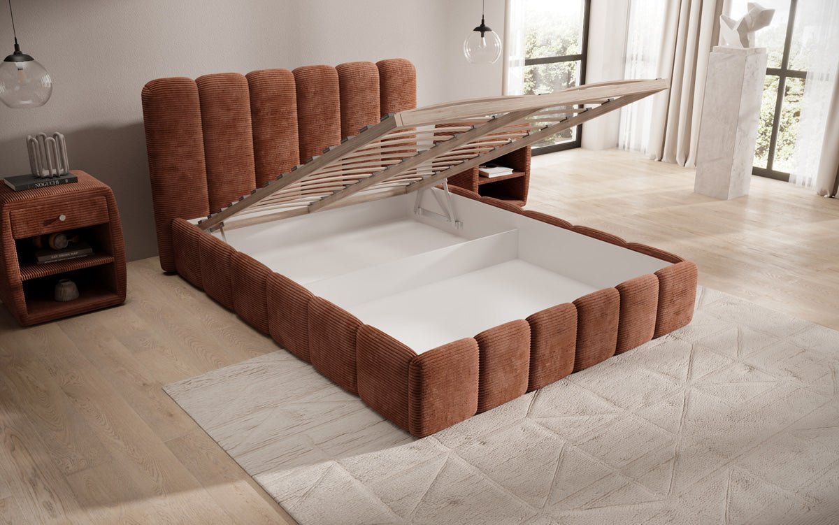 Designer Polsterbett Velaro in Cord mit Stauraum