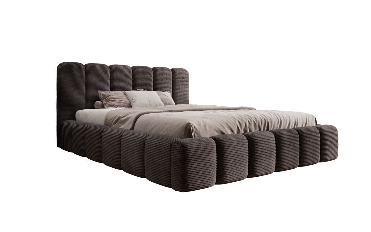 Designer upholstered bed Tevara in corduroy with storage space