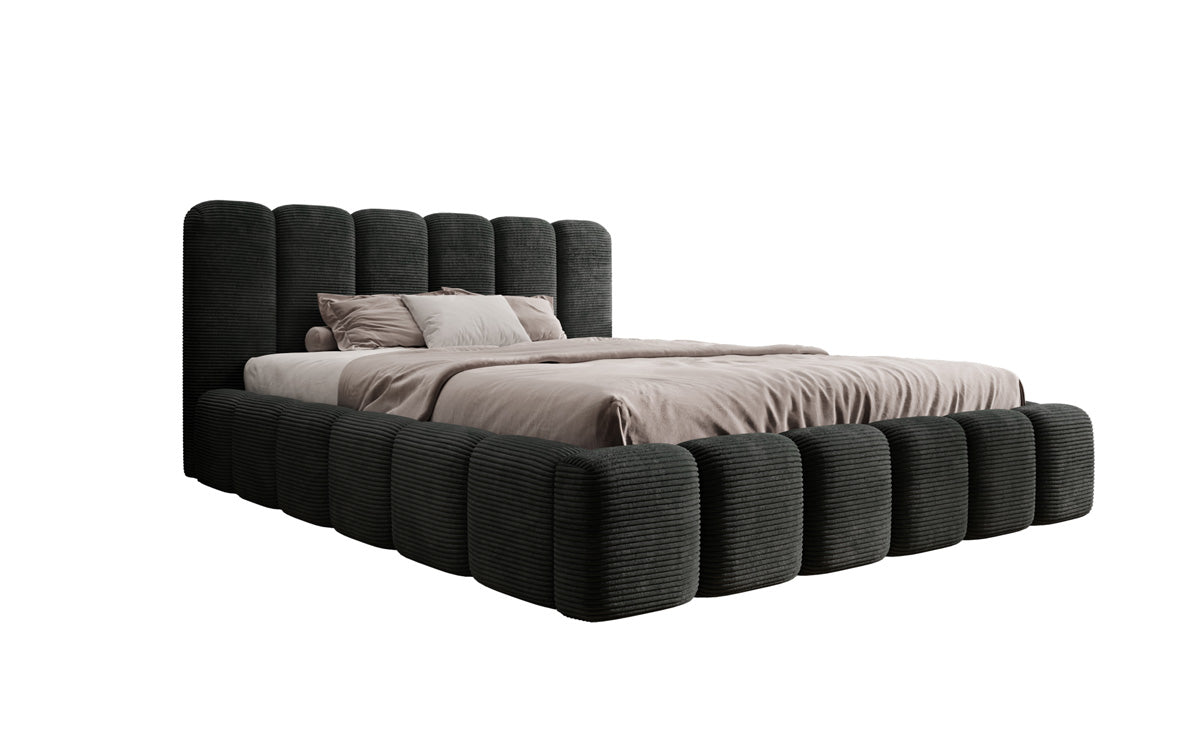 Designer upholstered bed Tevara in corduroy with storage space