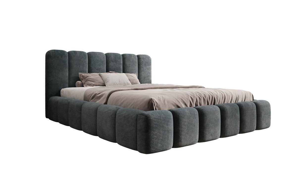 Designer upholstered bed Tevara in corduroy with storage space