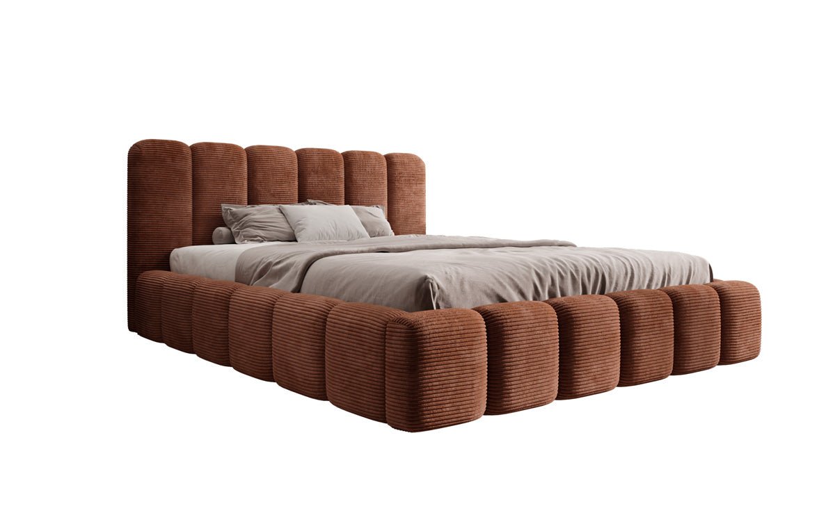 Designer upholstered bed Tevara in corduroy with storage space