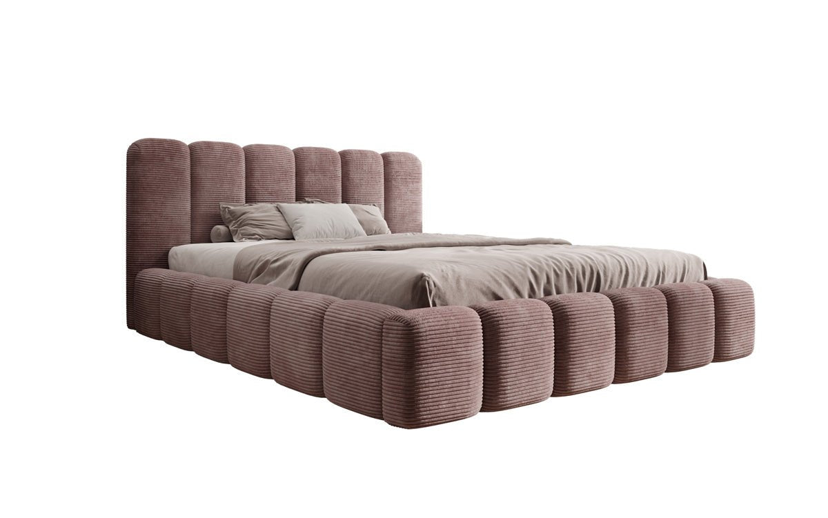 Designer upholstered bed Tevara in corduroy with storage space