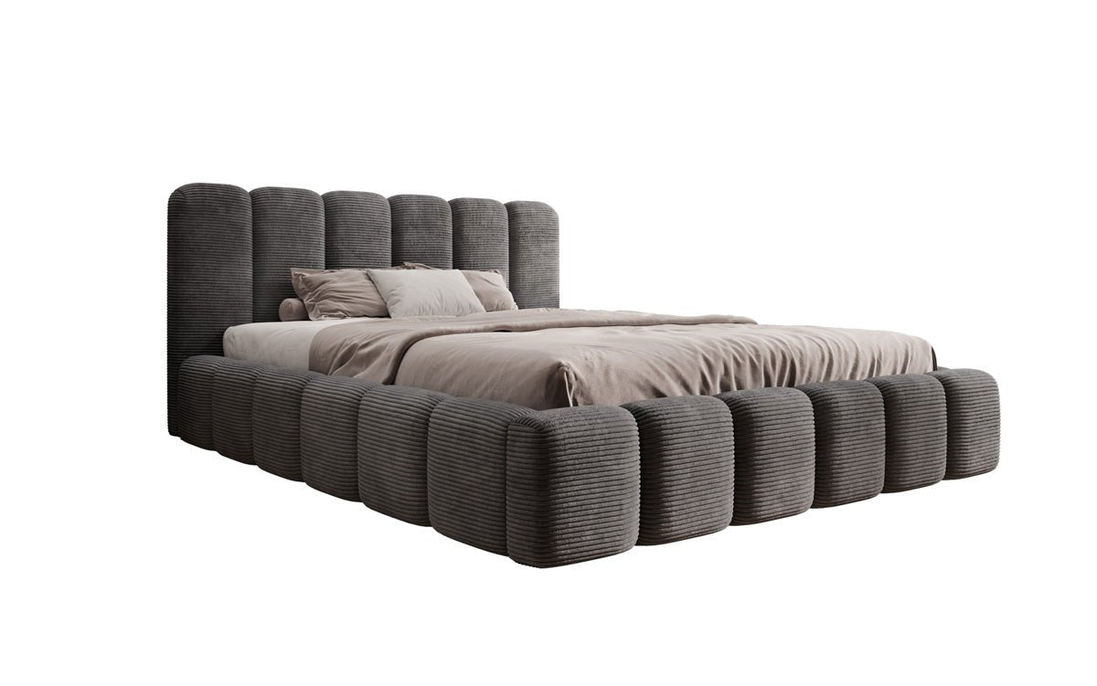 Designer upholstered bed Tevara in corduroy with storage space