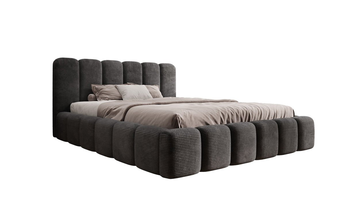 Designer upholstered bed Tevara in corduroy with storage space
