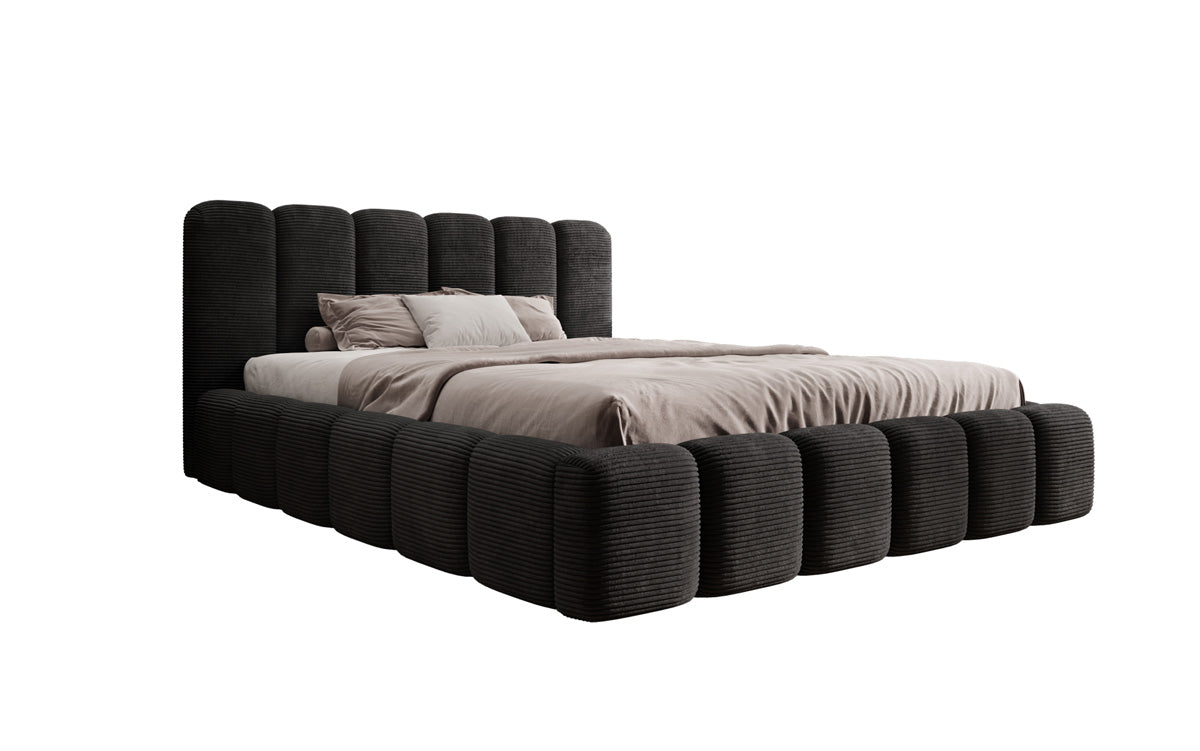Designer upholstered bed Tevara in corduroy with storage space