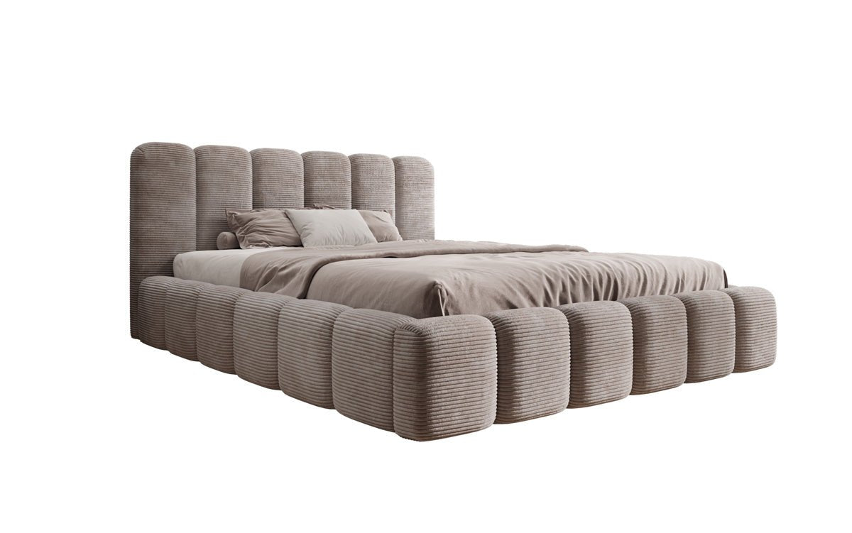 Designer upholstered bed Tevara in corduroy with storage space