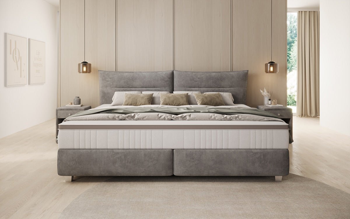 Family Box Spring Bed Aurelio in 220/240x200 in Corduroy