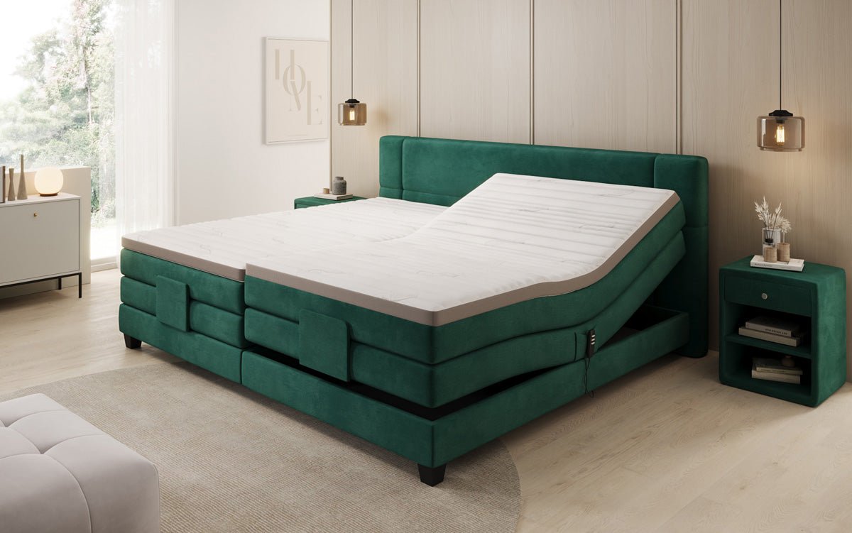 Family Box Spring Bed Noela 220/240x200 electrically adjustable in velvet