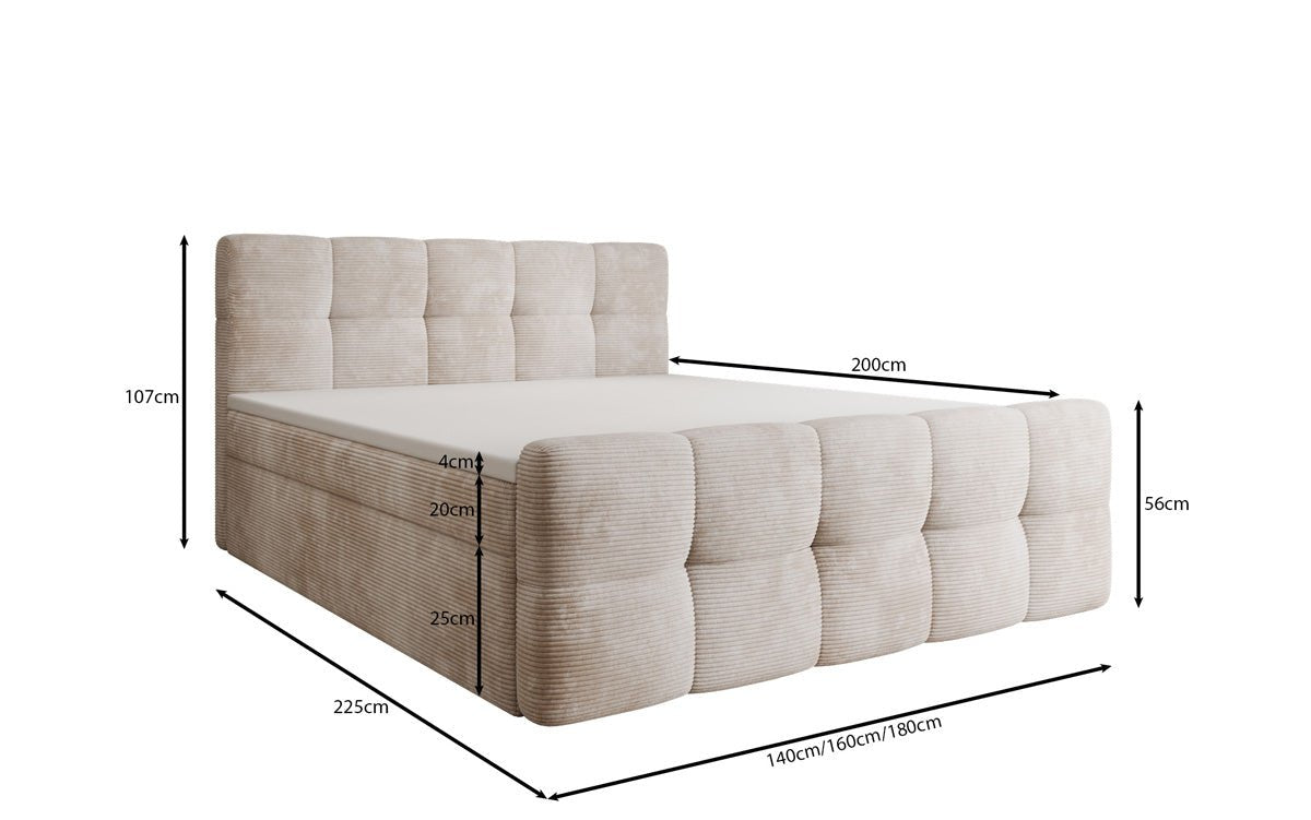 Cozy box spring bed in Corduroy with storage