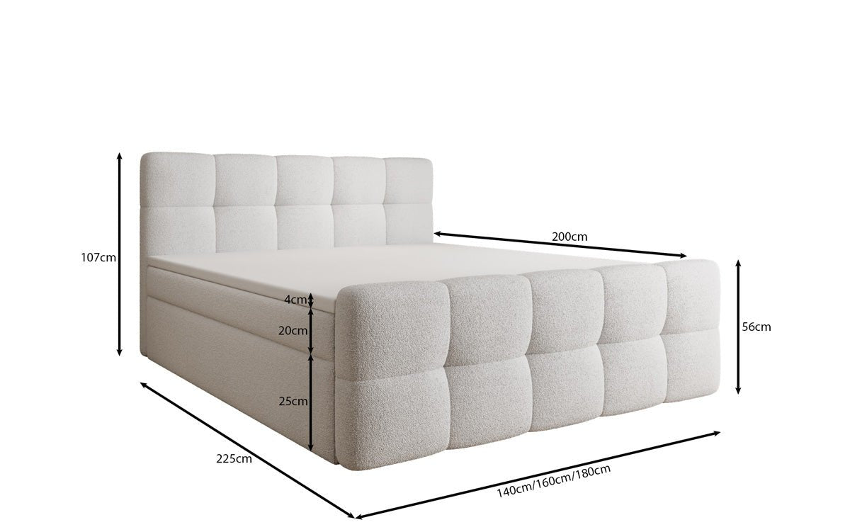Box spring bed Cozy in teddy boucle with storage space