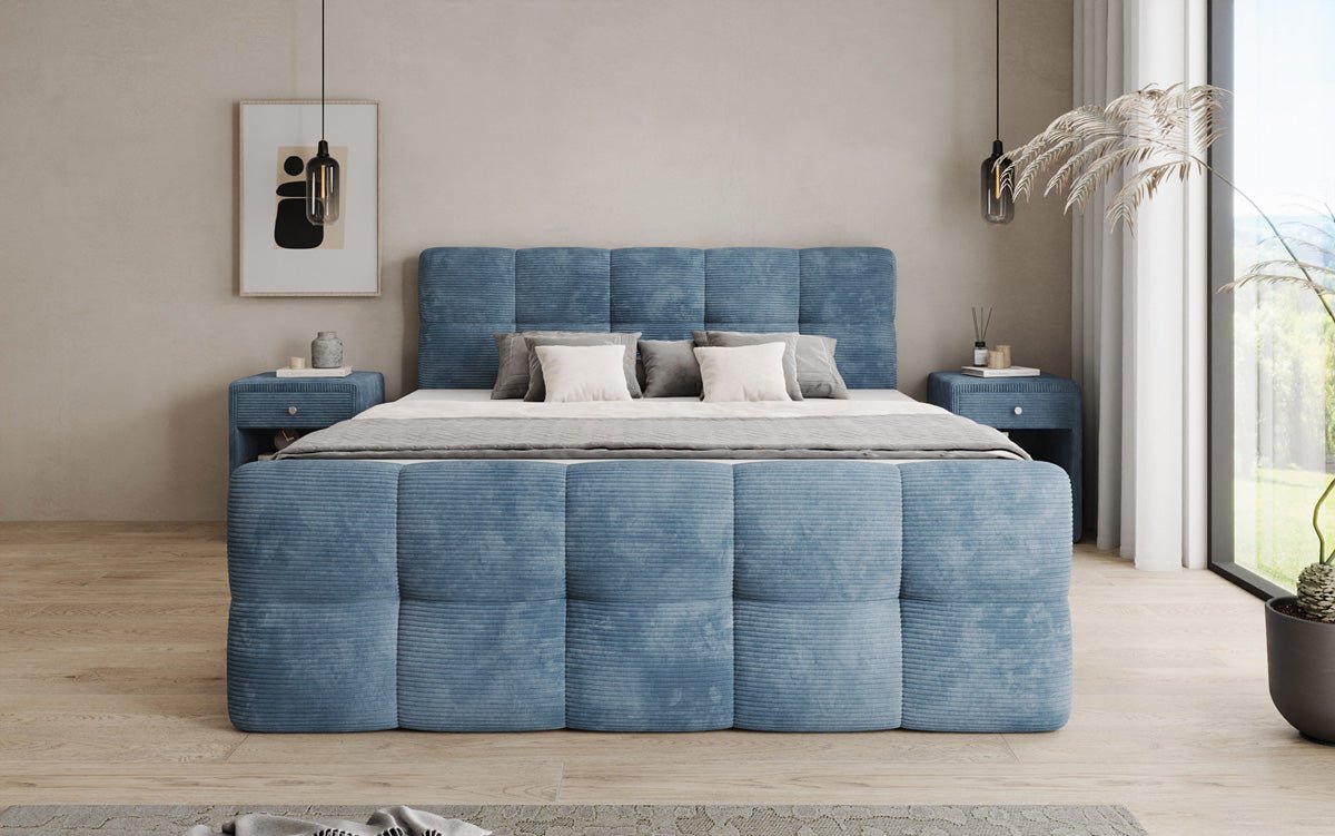 Cozy box spring bed in Corduroy with storage