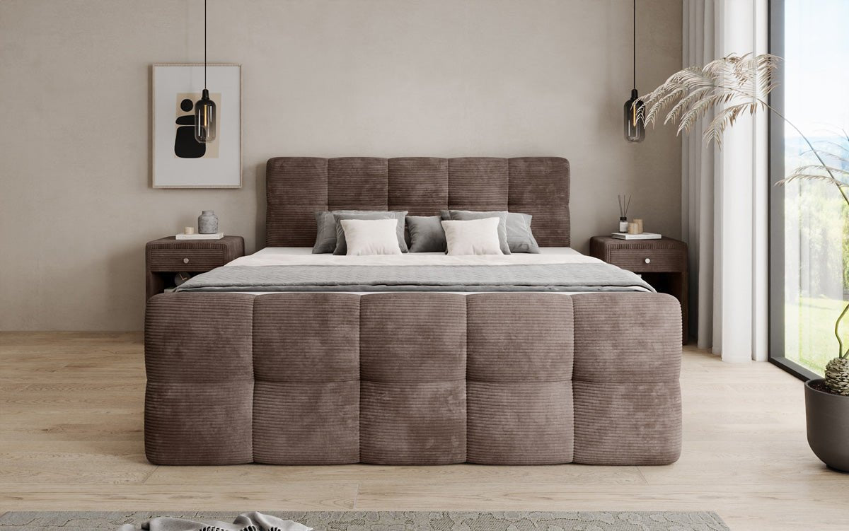 Cozy box spring bed in Corduroy with storage