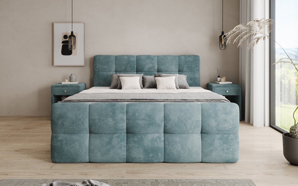 Cozy box spring bed in Corduroy with storage