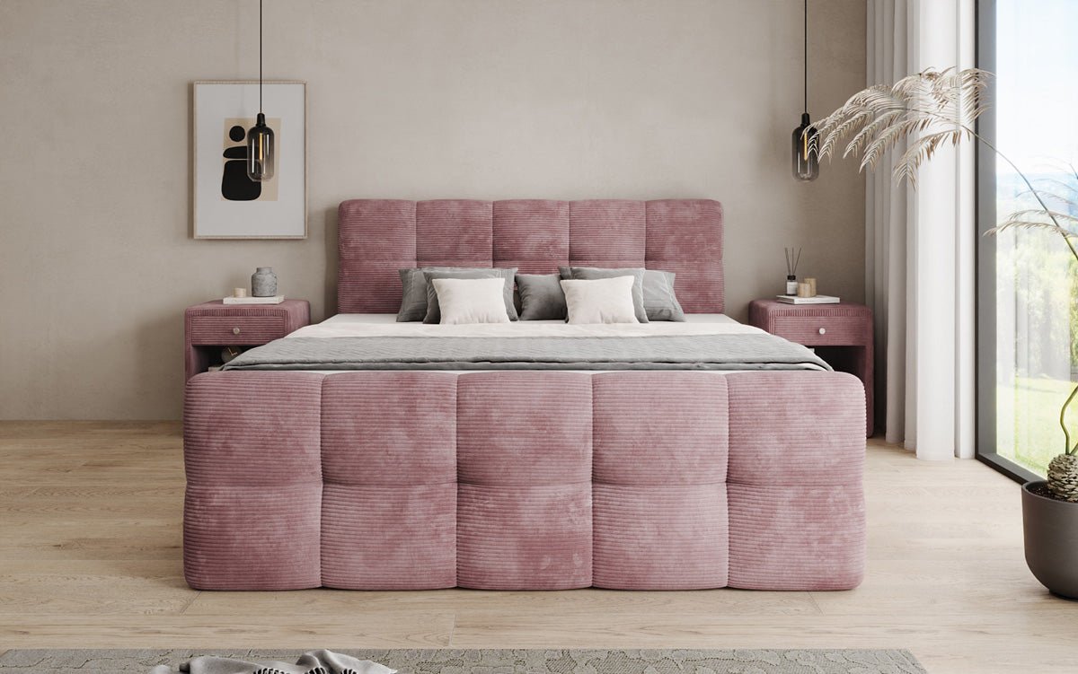 Cozy box spring bed in Corduroy with storage