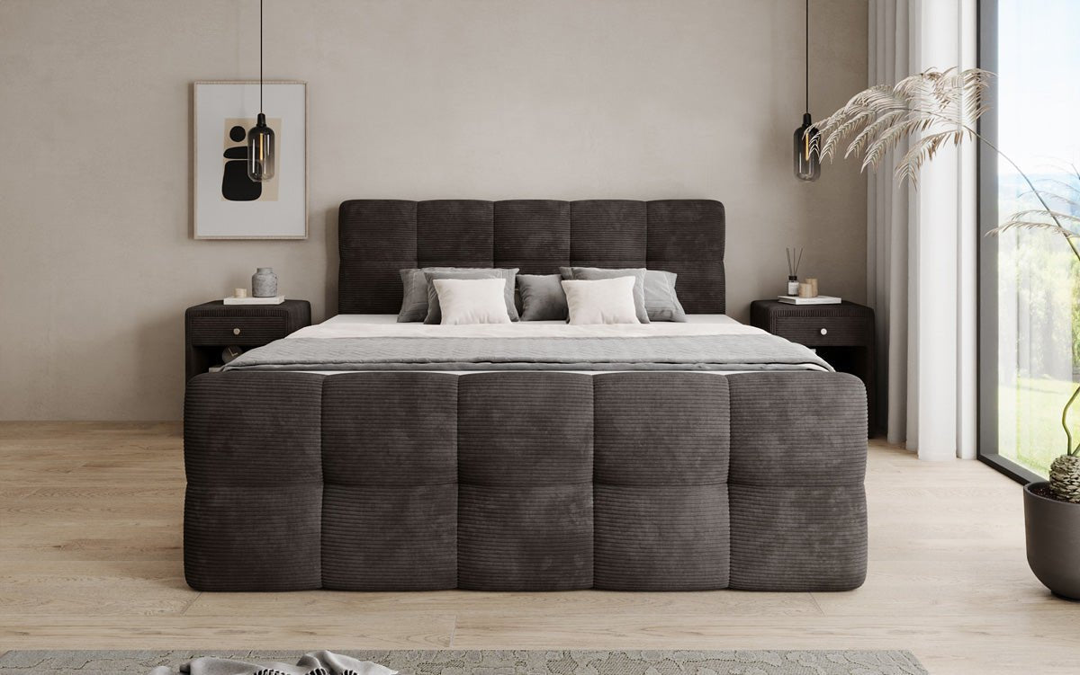 Cozy box spring bed in Corduroy with storage