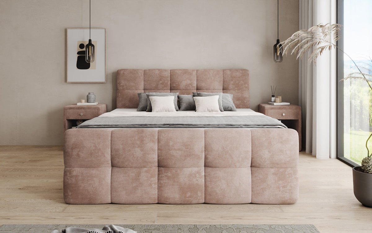 Cozy box spring bed in Corduroy with storage