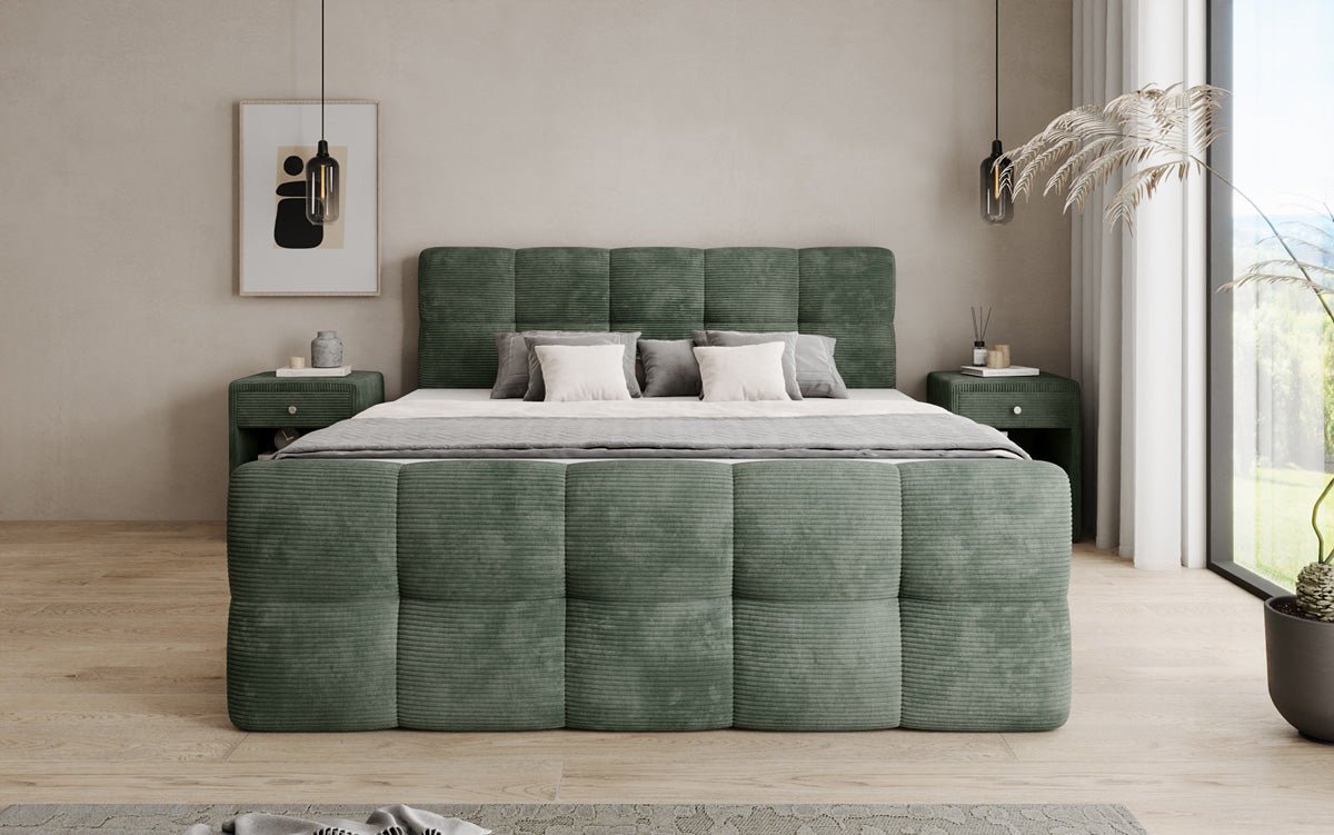 Cozy box spring bed in Corduroy with storage