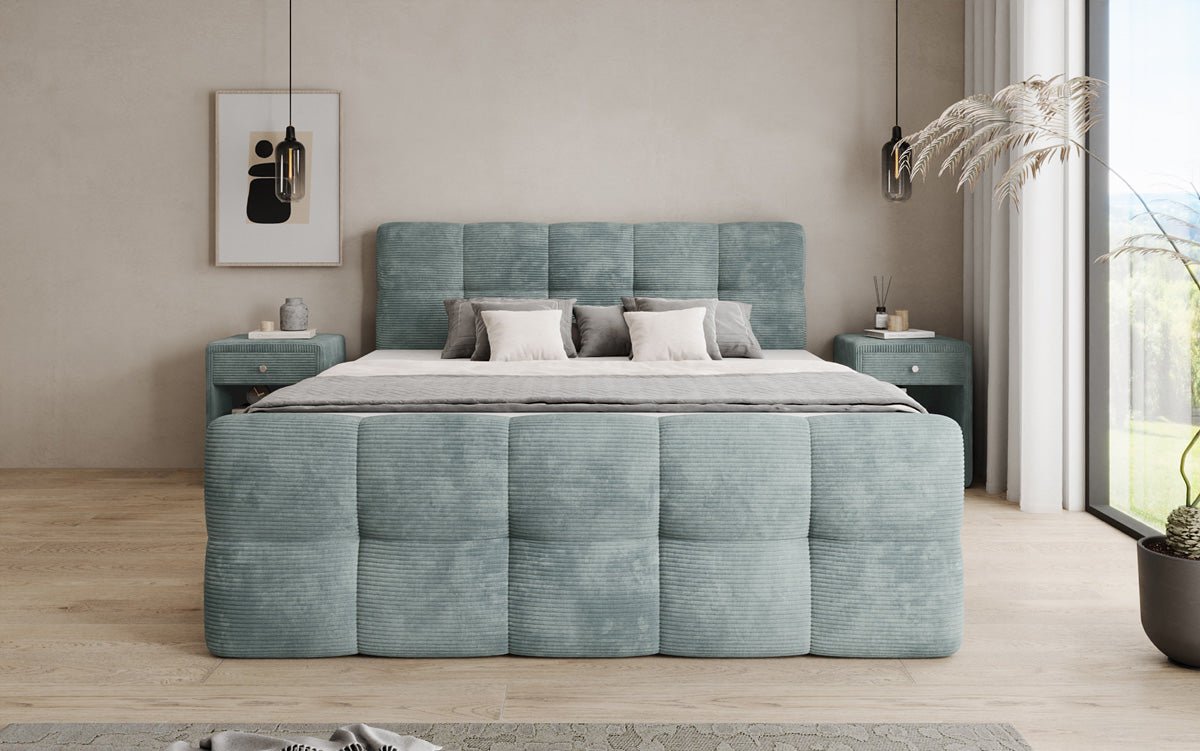 Cozy box spring bed in Corduroy with storage