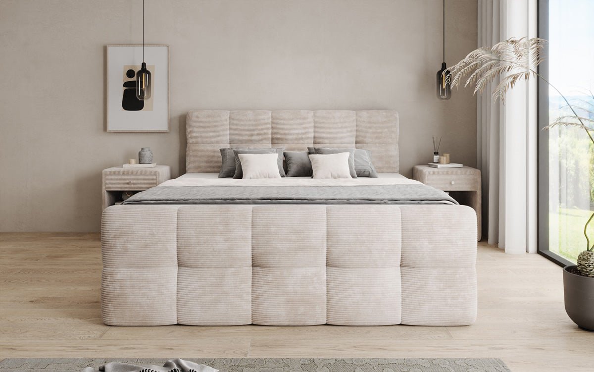 Cozy box spring bed in Corduroy with storage
