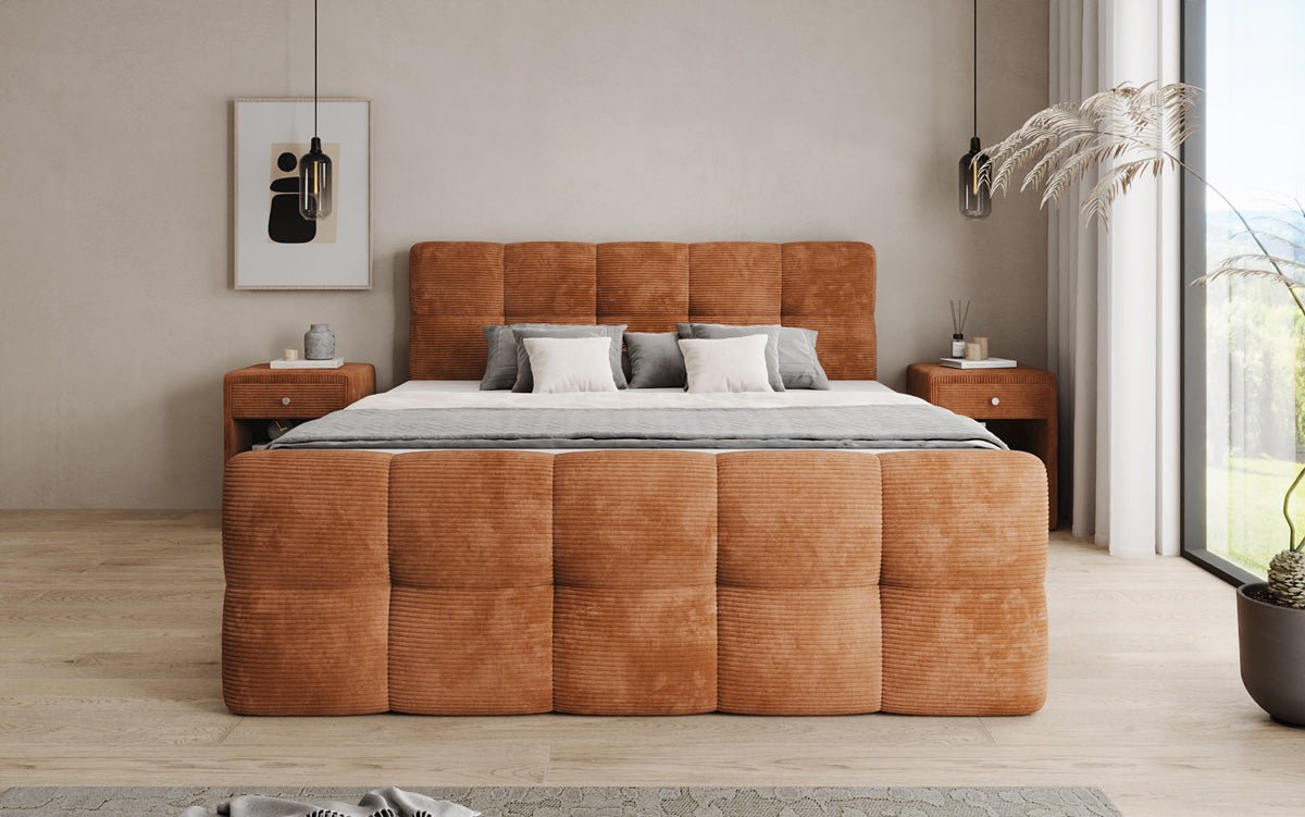 Cozy box spring bed in Corduroy with storage
