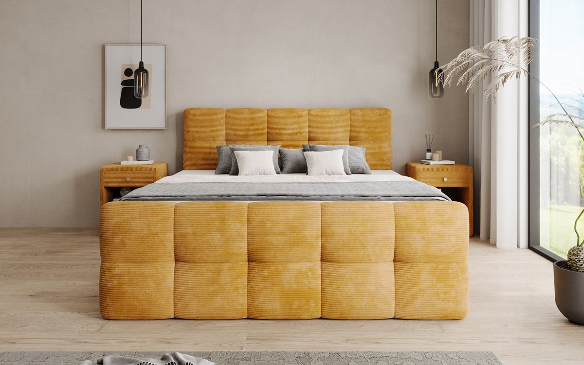Cozy box spring bed in Corduroy with storage
