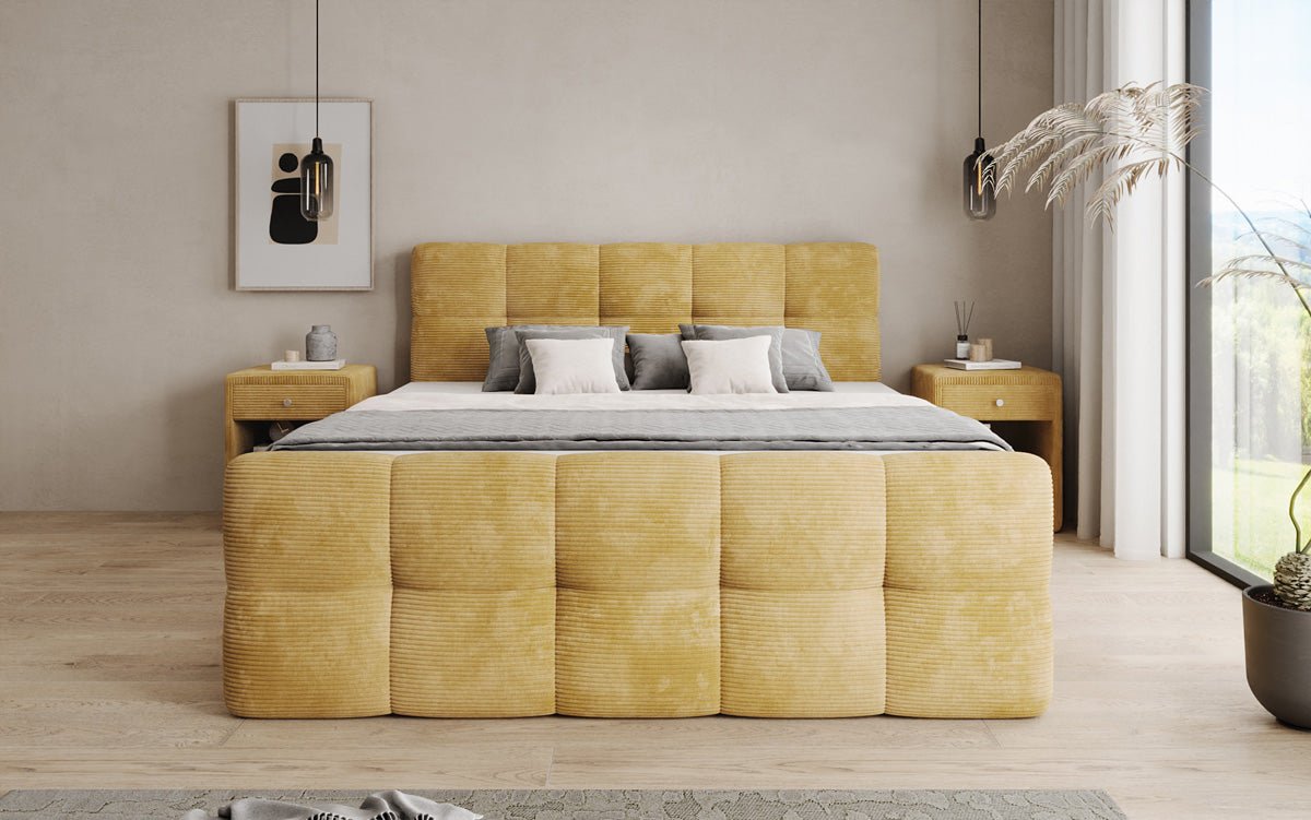 Cozy box spring bed in Corduroy with storage
