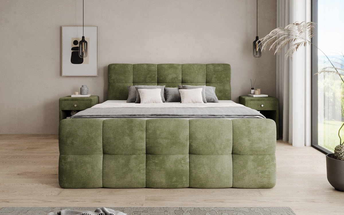 Cozy box spring bed in Corduroy with storage