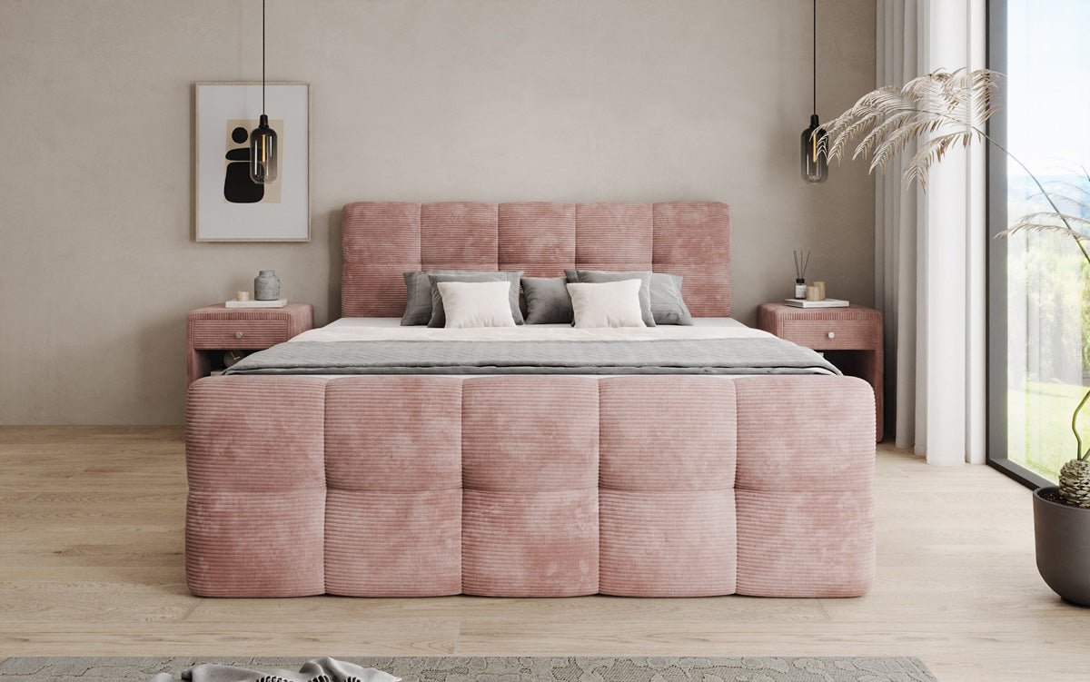 Cozy box spring bed in Corduroy with storage