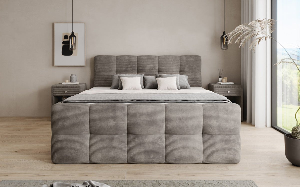 Cozy box spring bed in Corduroy with storage