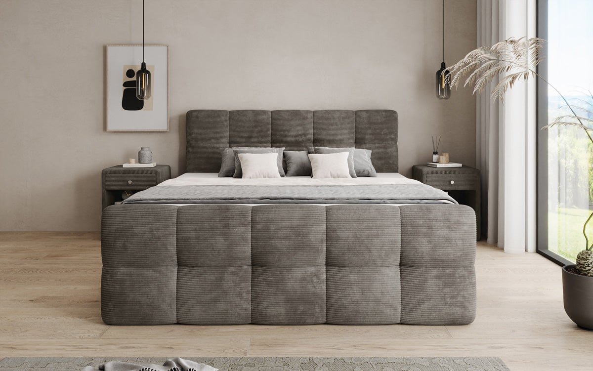 Cozy box spring bed in Corduroy with storage