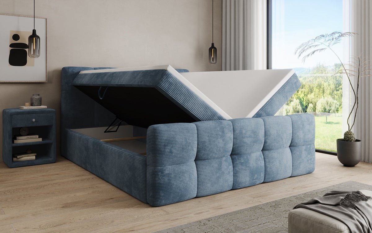 Cozy box spring bed in Corduroy with storage