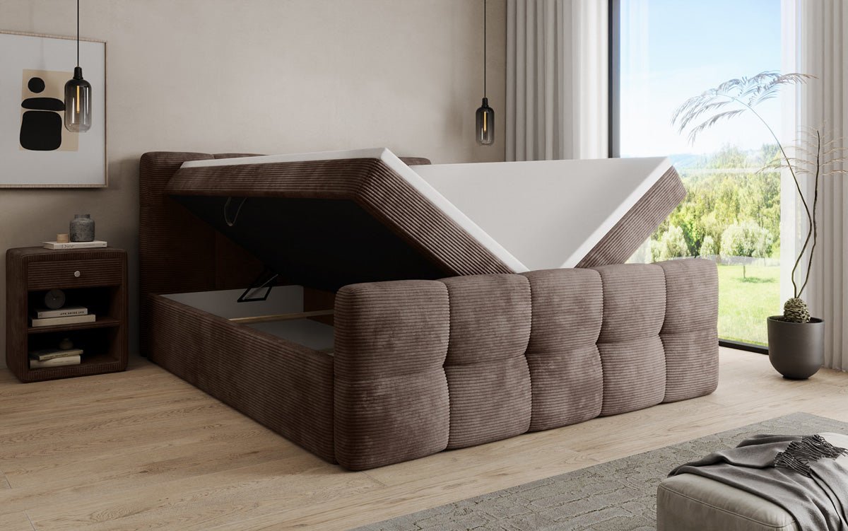 Cozy box spring bed in Corduroy with storage