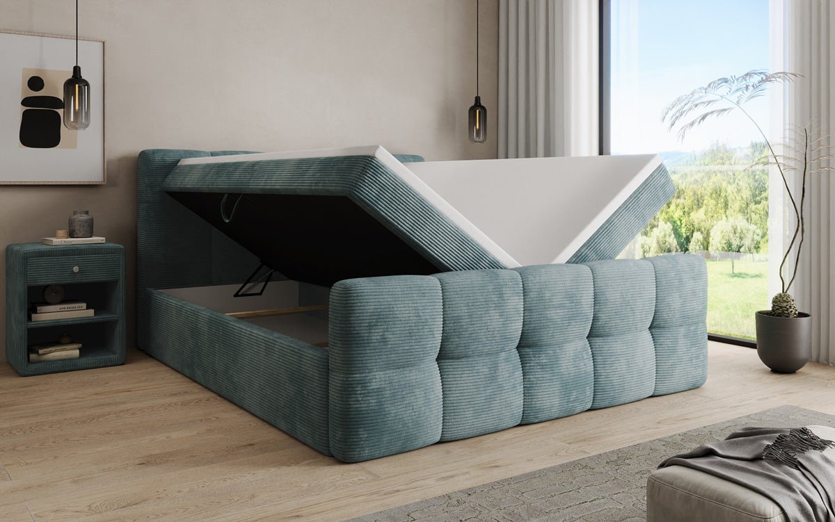 Cozy box spring bed in Corduroy with storage
